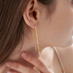 Geometric Chain Threader Earrings on ear