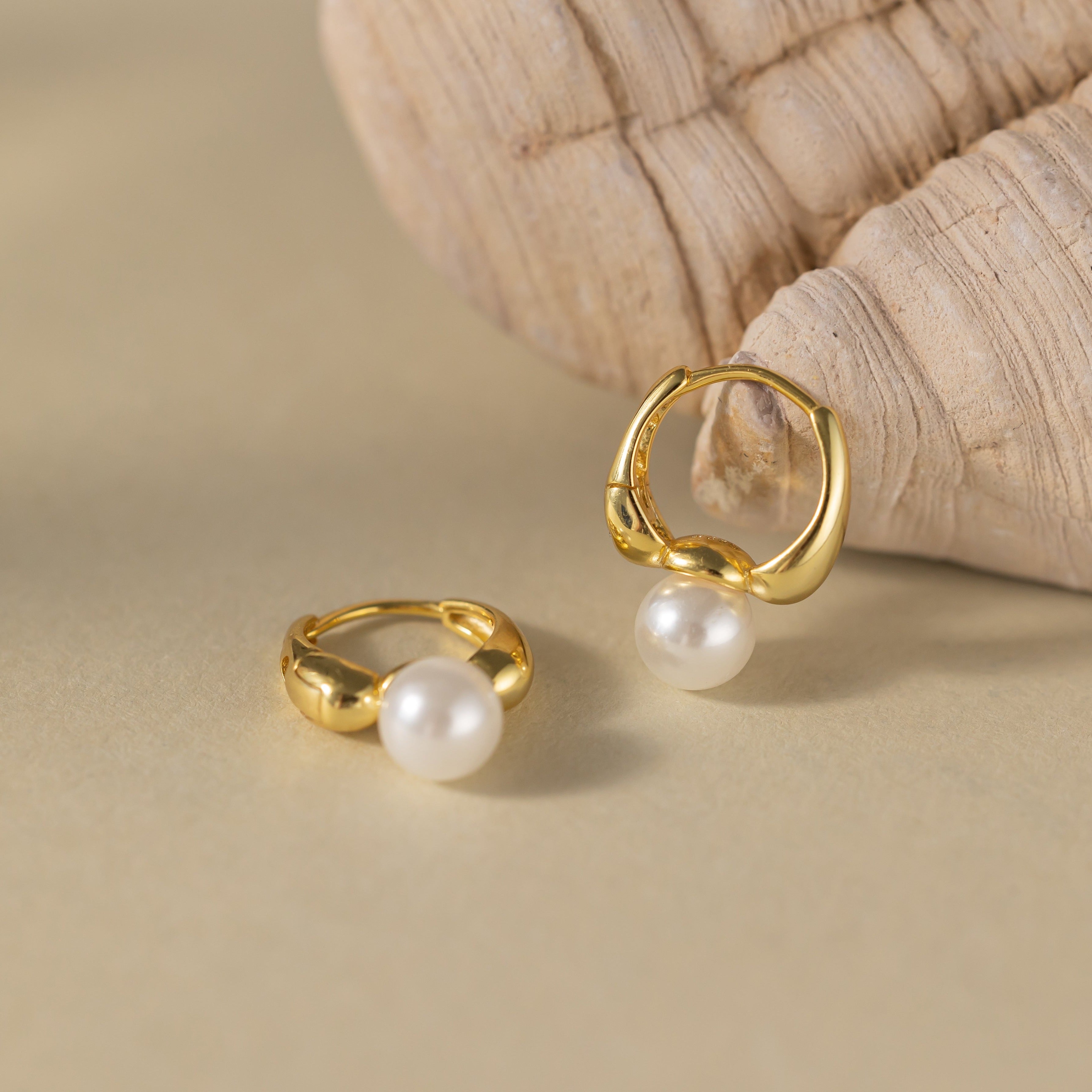 STMG Minimalist Pearl Hoops in gold