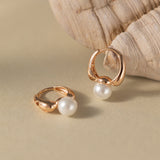 STMG Minimalist Pearl Hoops in champagne gold