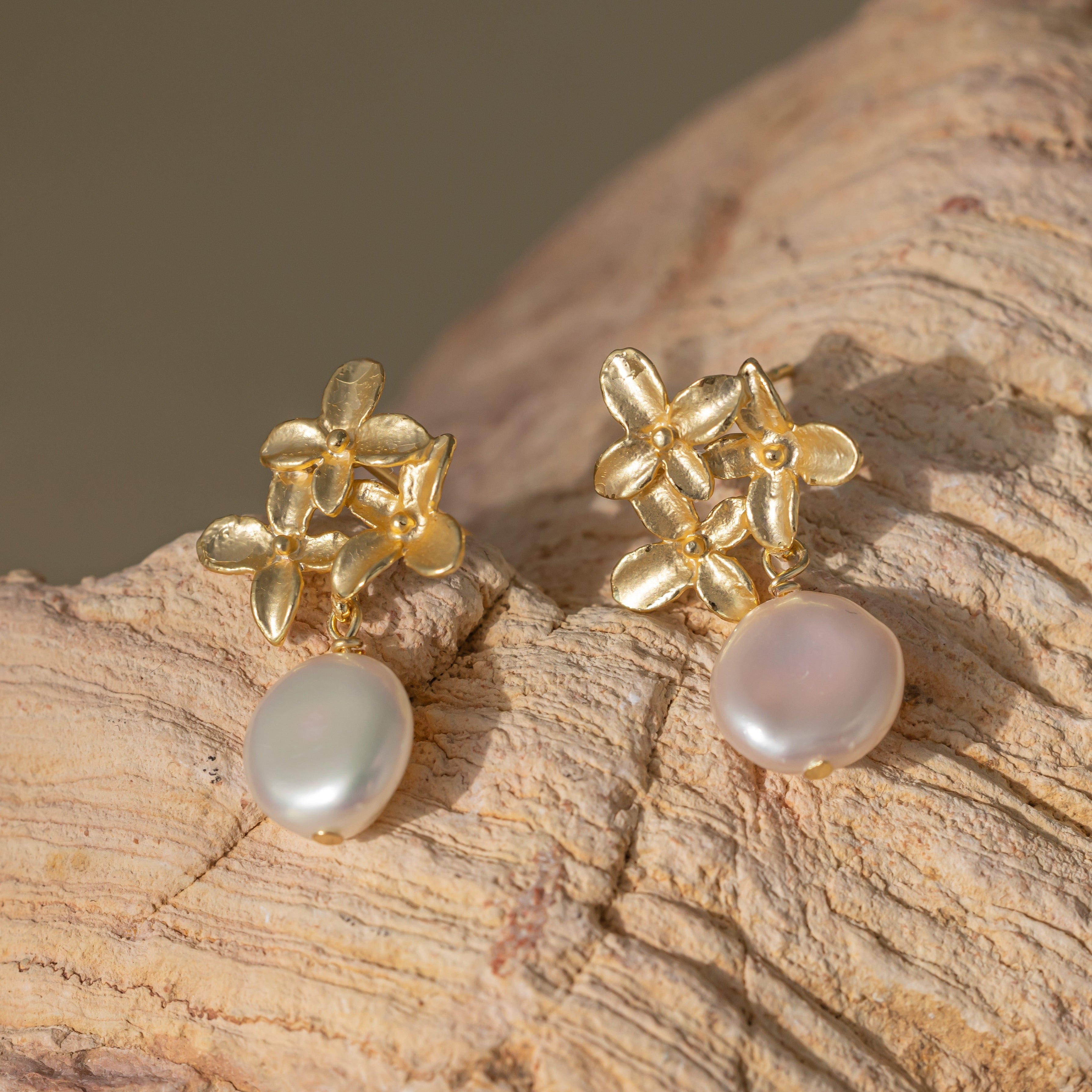 STMG Natural Baroque Pearl Flower Dangle Earrings 