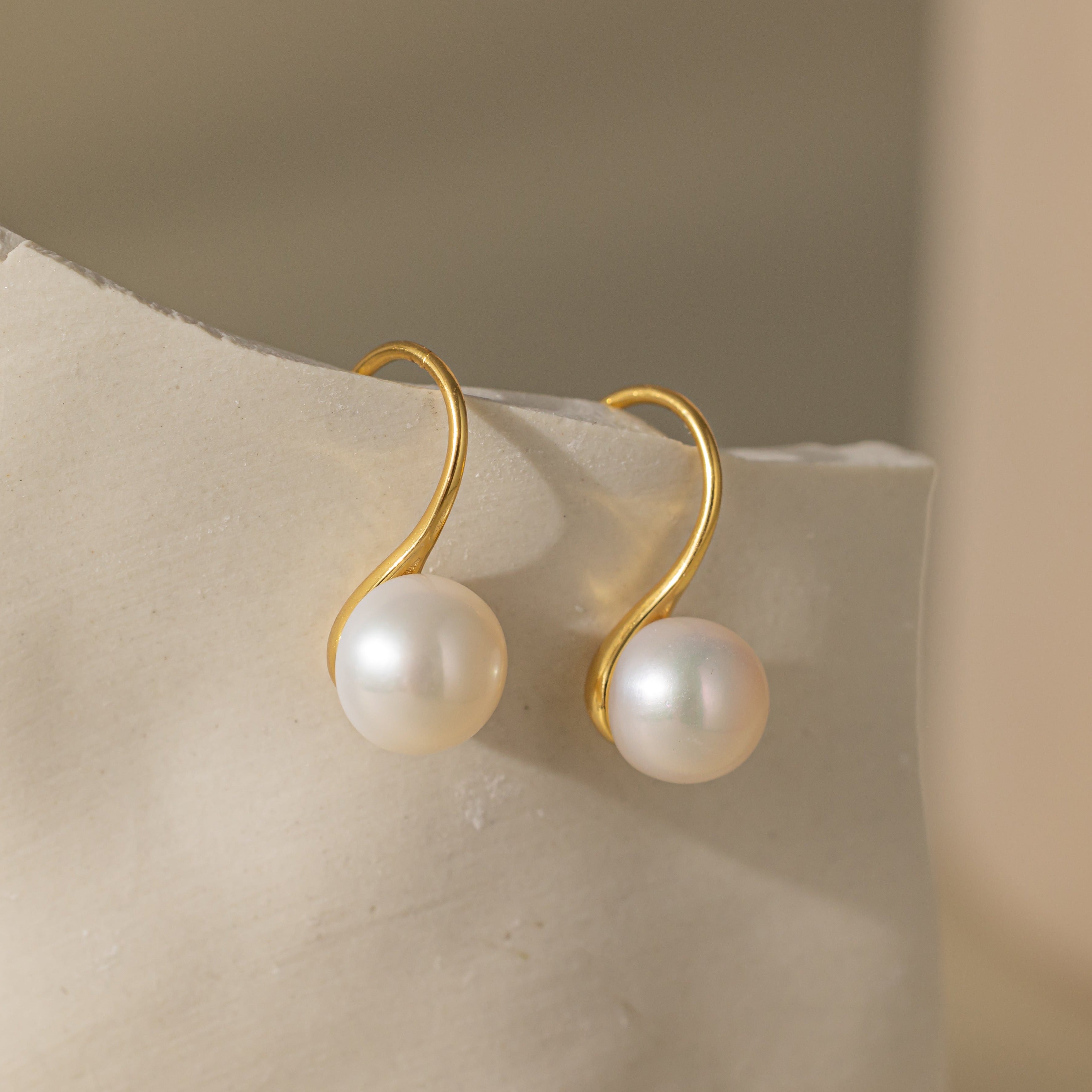 STMG Freshwater Pearl Hook Earrings in gold