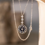 Blue Sandstone Moon Phase Necklace in silver