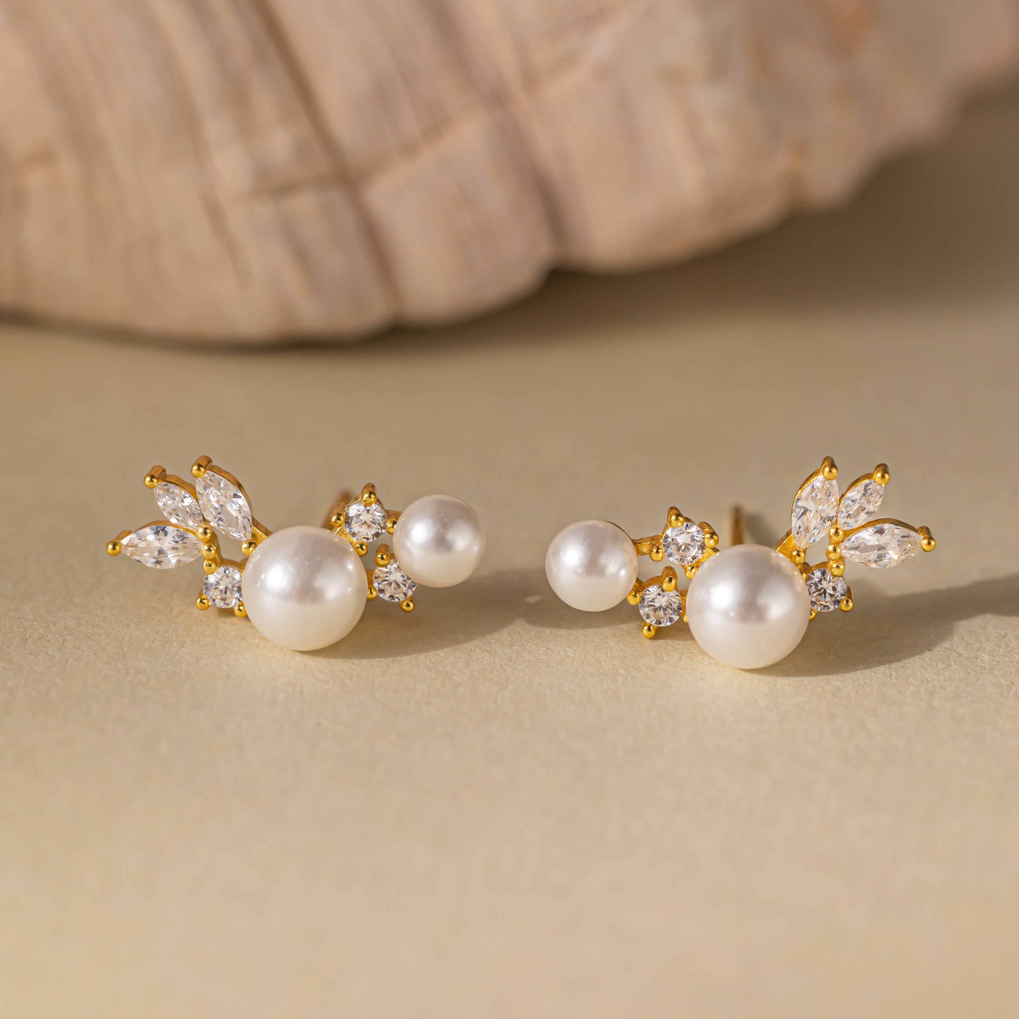 STMG Pearl Stud Earrings in gold