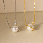 STMG Pearl Planet with CZ Stars Necklace in 2 colours