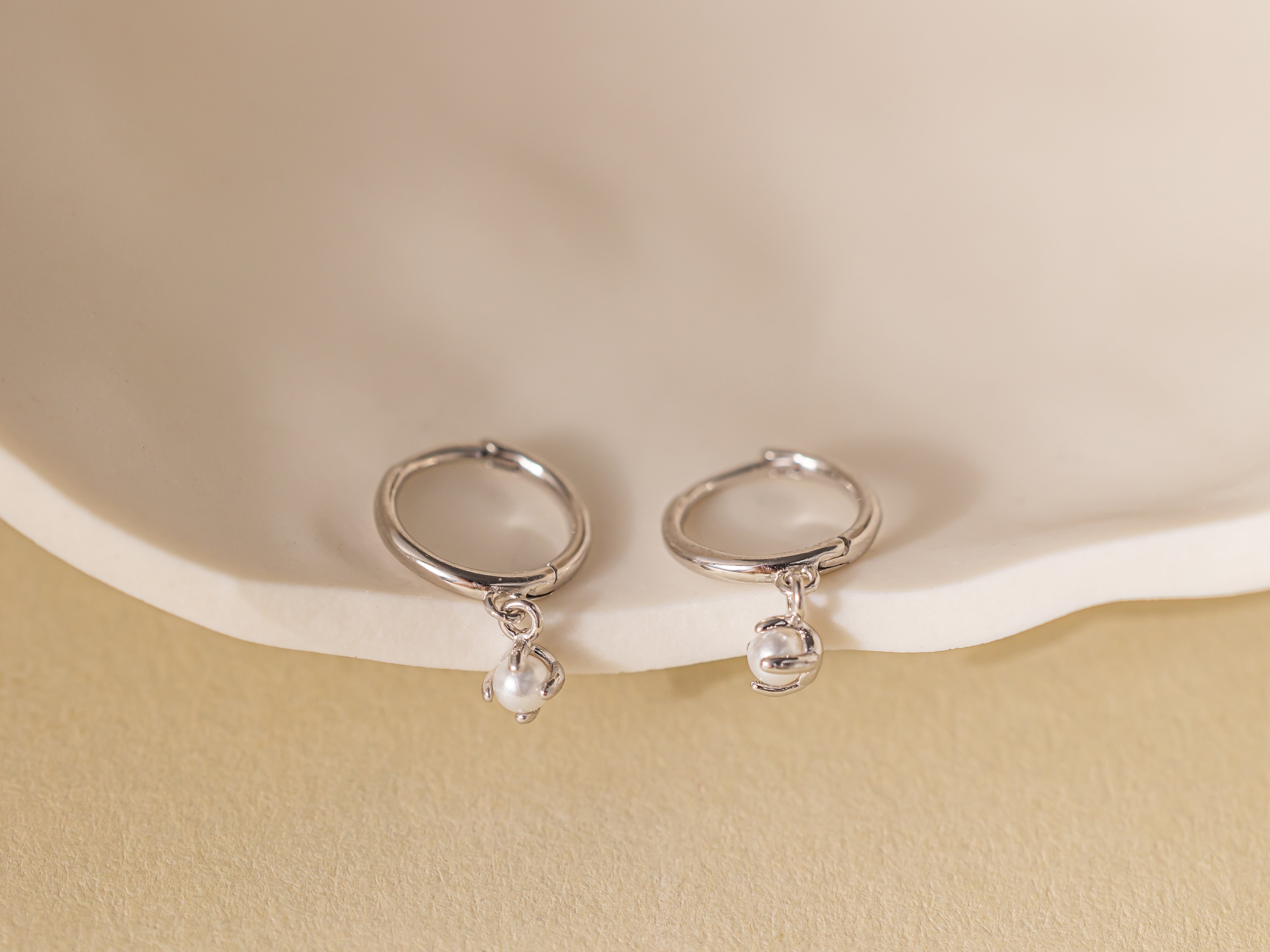 STMG Pearl Dangle Hoops in silver