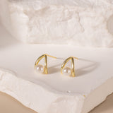 STMG Pearl Droplet Stud Earrings in gold