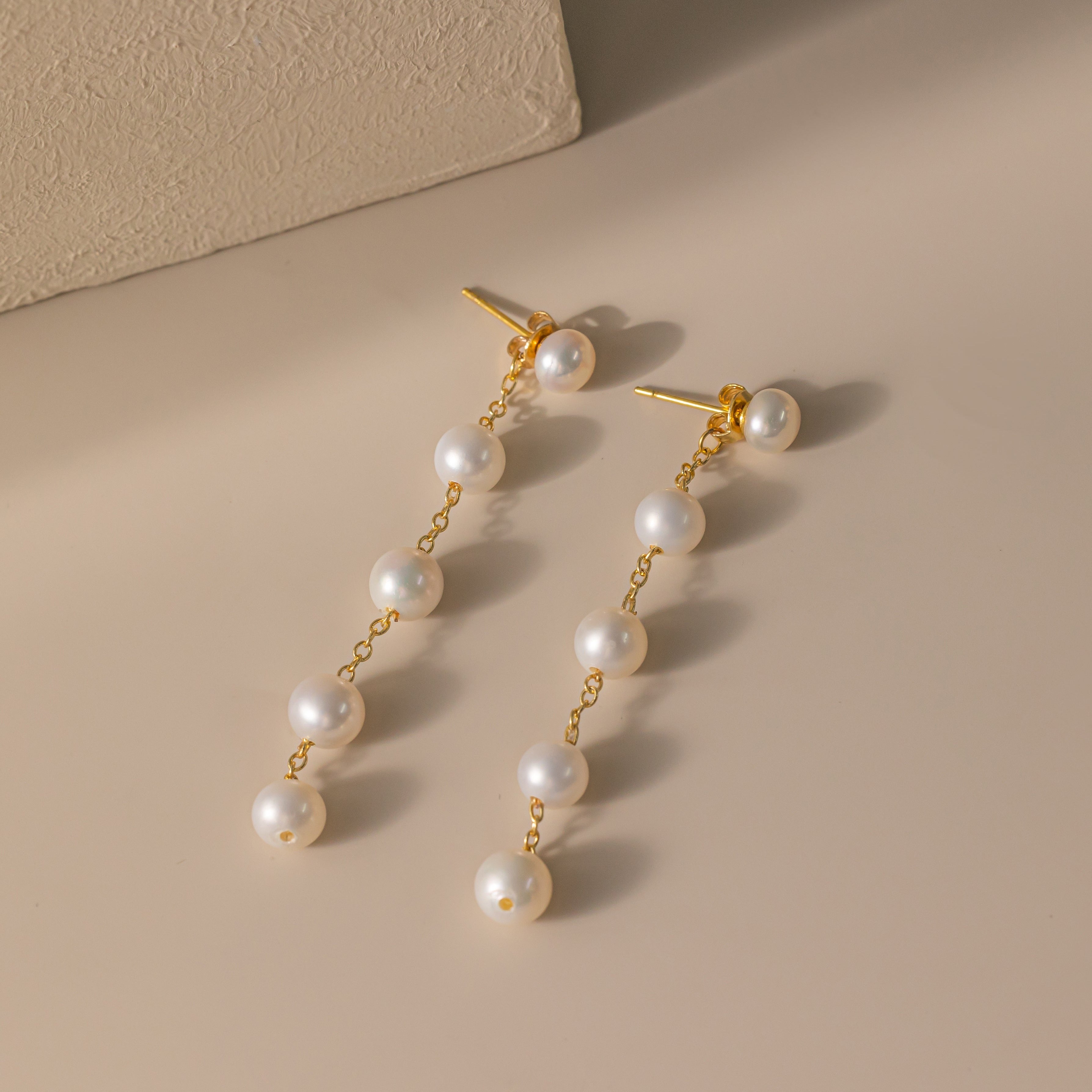 STMG Natural Pearl Dangle Earrings in gold