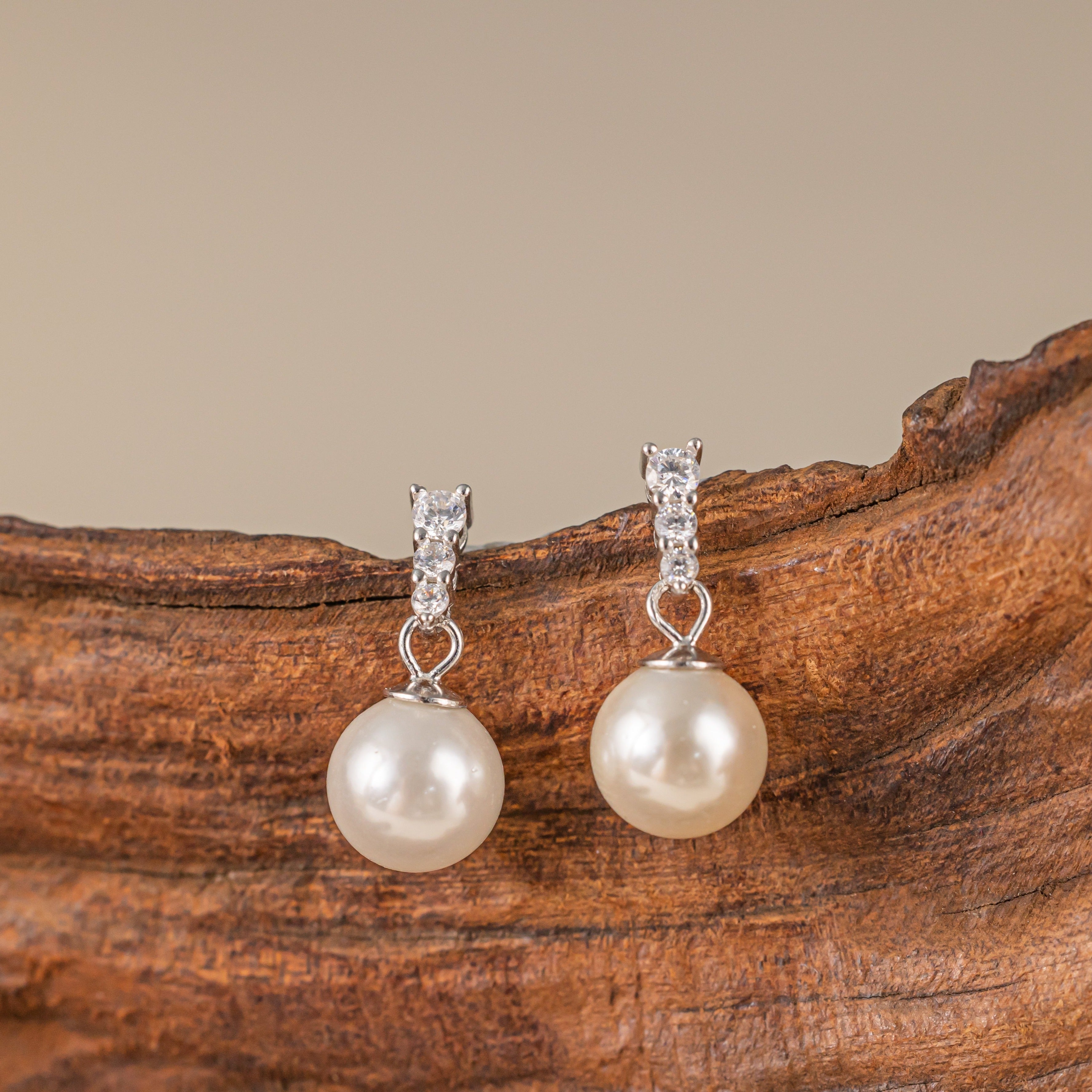 STMG Pearl Dangle Earrings in silver