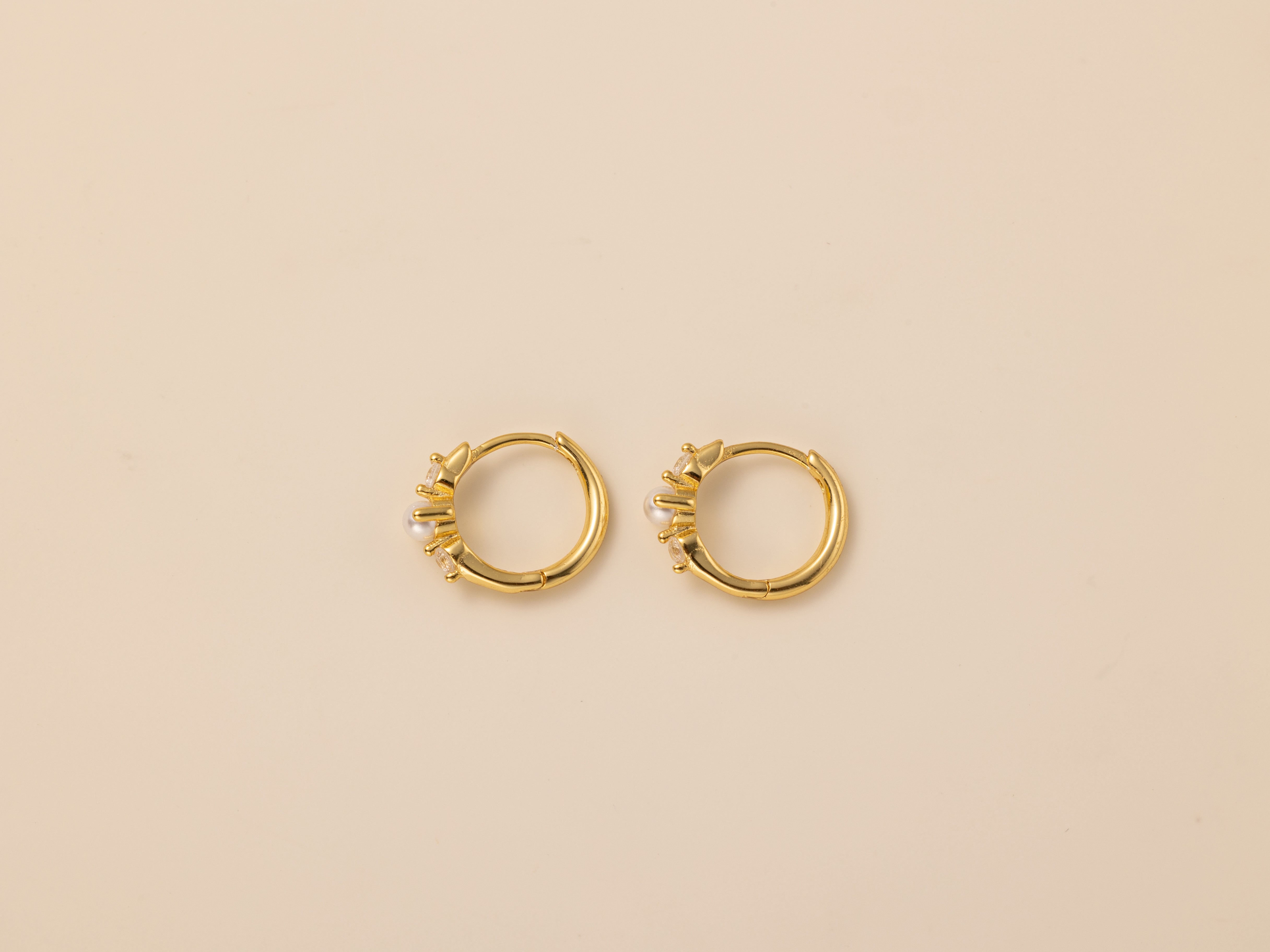 STMG Pearl Crystal Hoops in gold