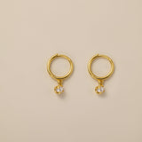 STMG Pearl Dangle Hoops in gold