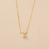 STMG Pearl Planet with CZ Stars Necklace in gold