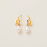 STMG Natural Pearl Knot Dangle Earrings in gold