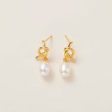 STMG Natural Pearl Knot Dangle Earrings in gold