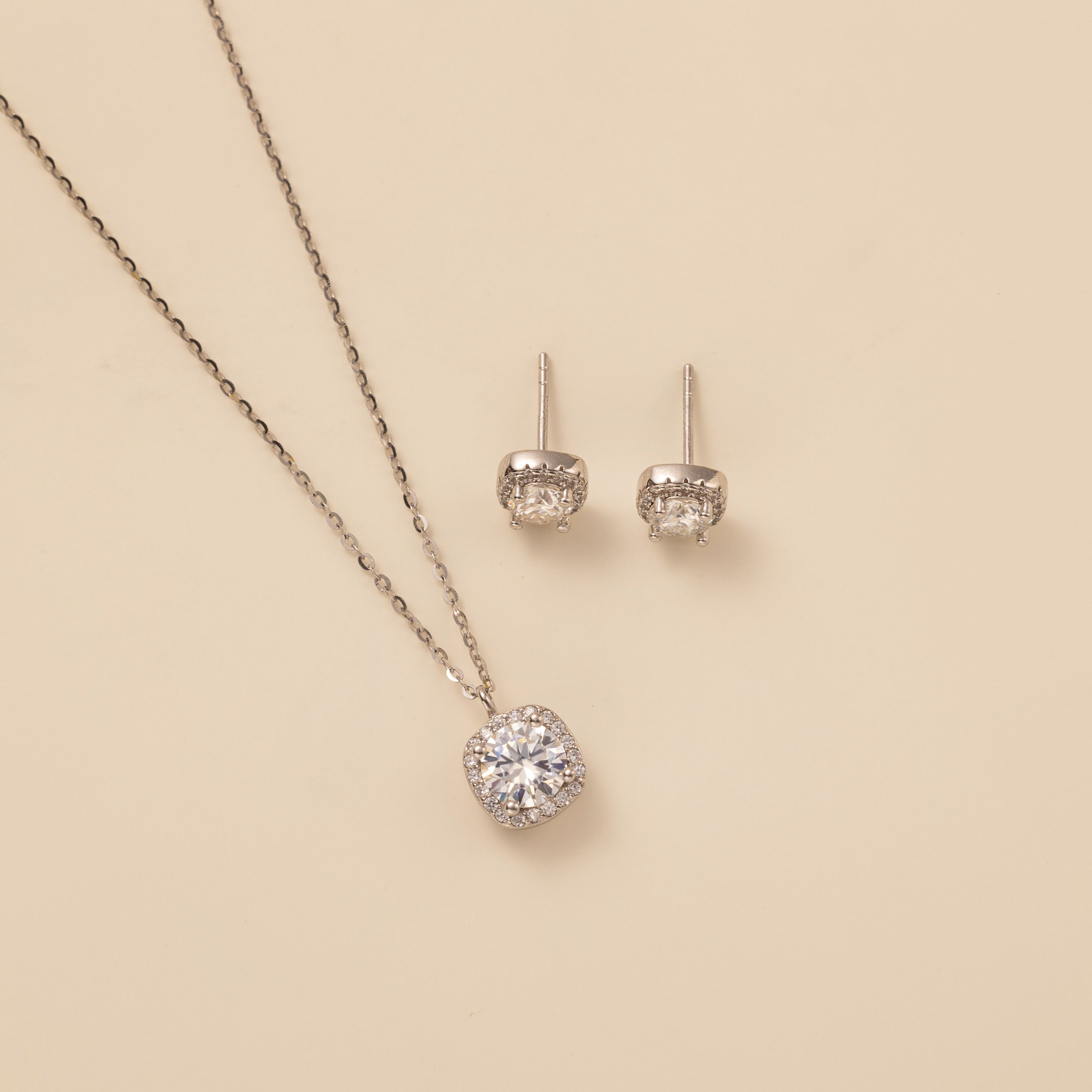 STMG Moissanite Diamond Stud Earrings with matching necklace