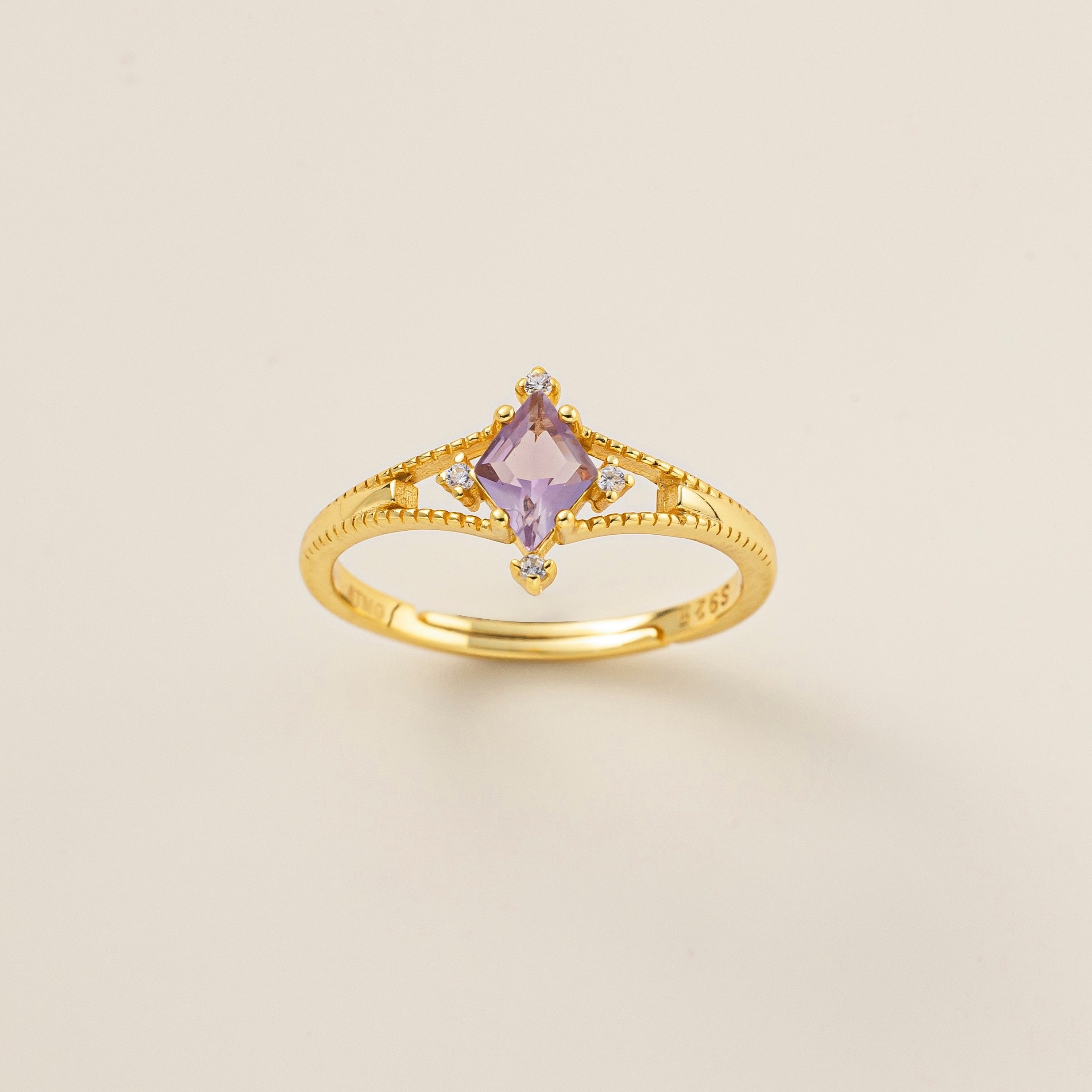 STMG Natural Amethyst Adjustable Ring