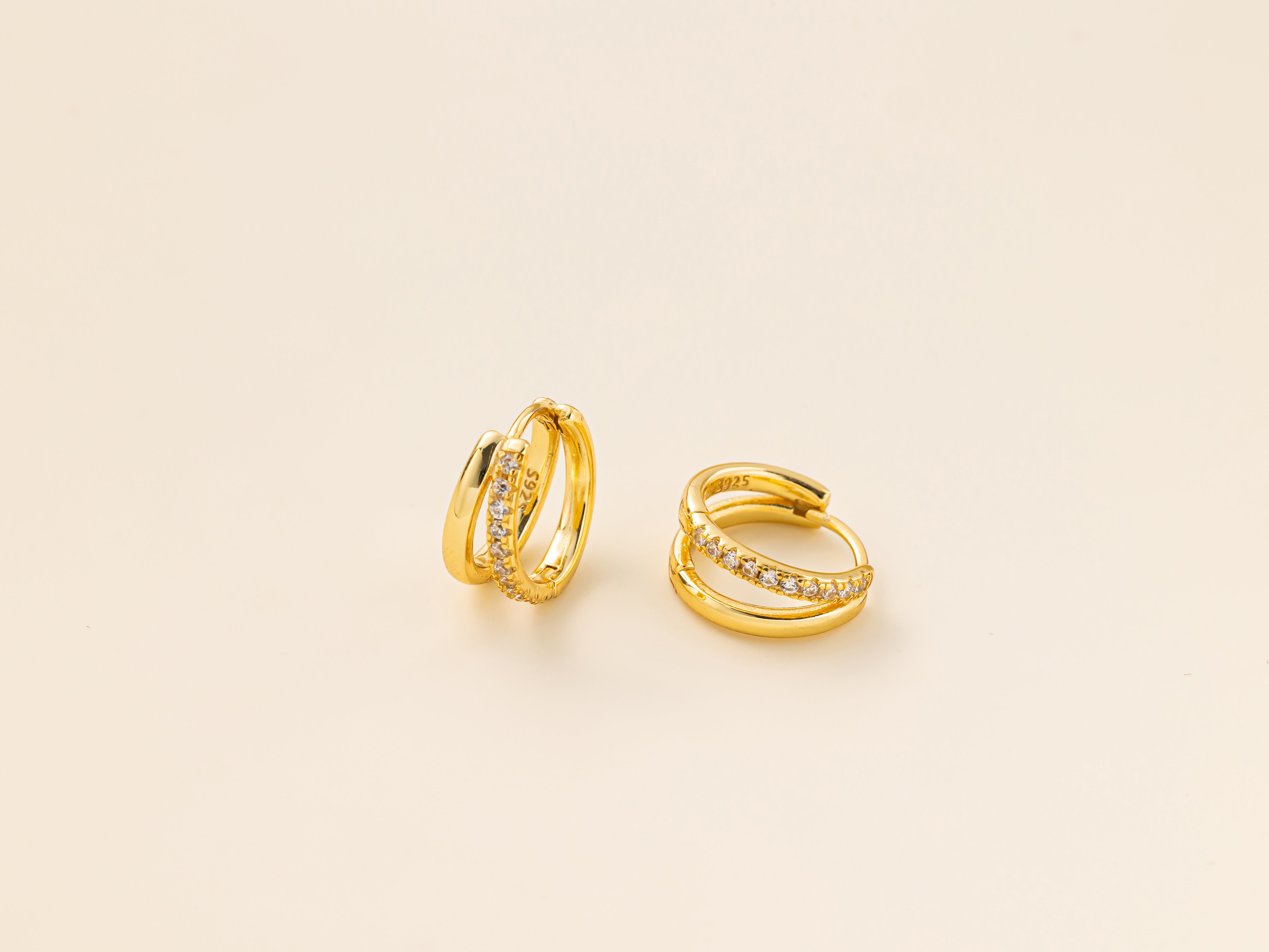 Duo-Layer CZ Hoops in gold