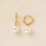 STMG Pearl Dangle Hoops in gold