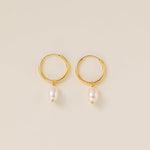 STMG Natural Pearl Dangle Hoops in gold