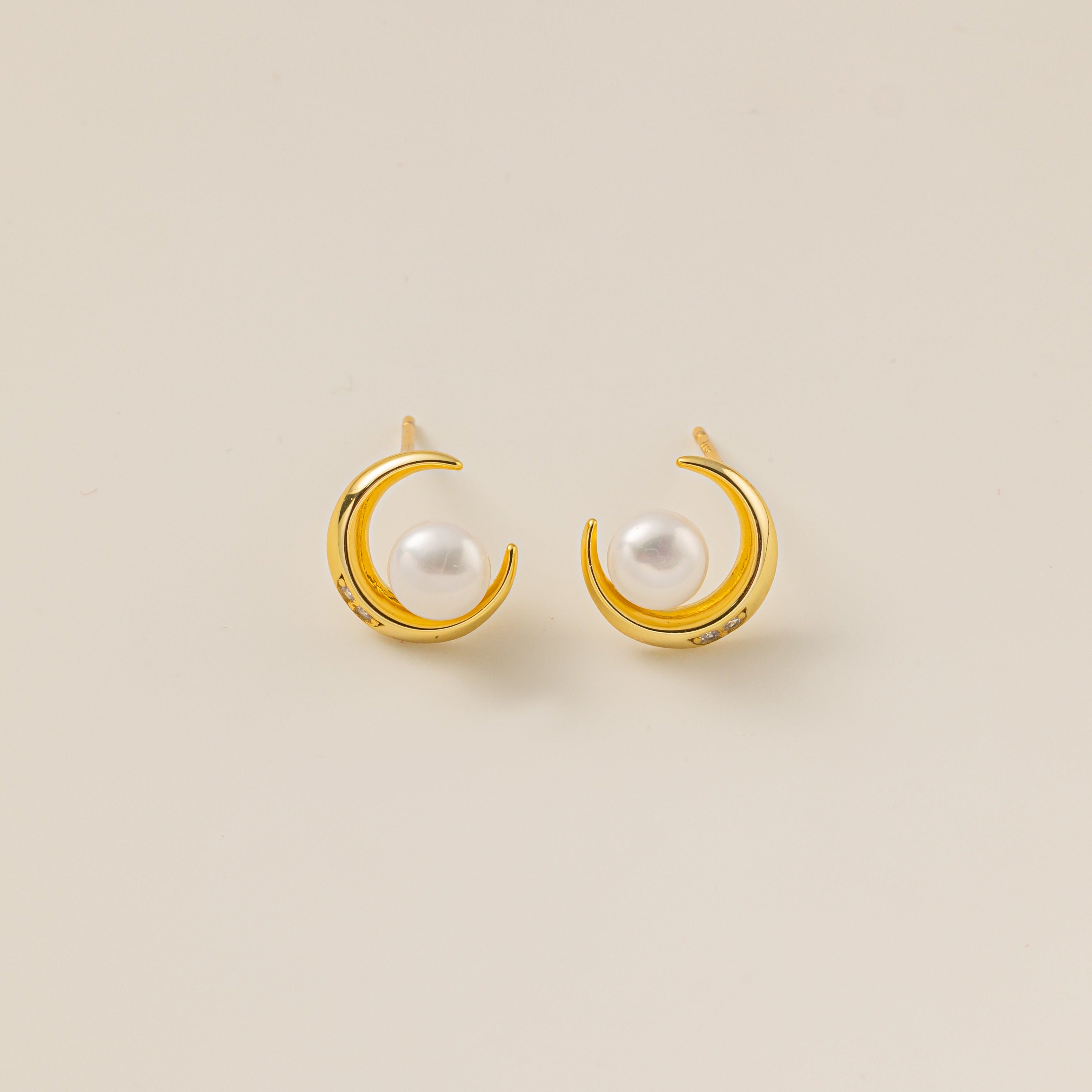 STMG Natural Pearl on Moon Stud Earrings