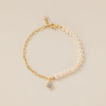 STMG Natural Pearl with CZ Diamond Bracelet