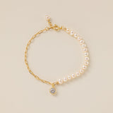 STMG Natural Pearl with CZ Diamond Bracelet