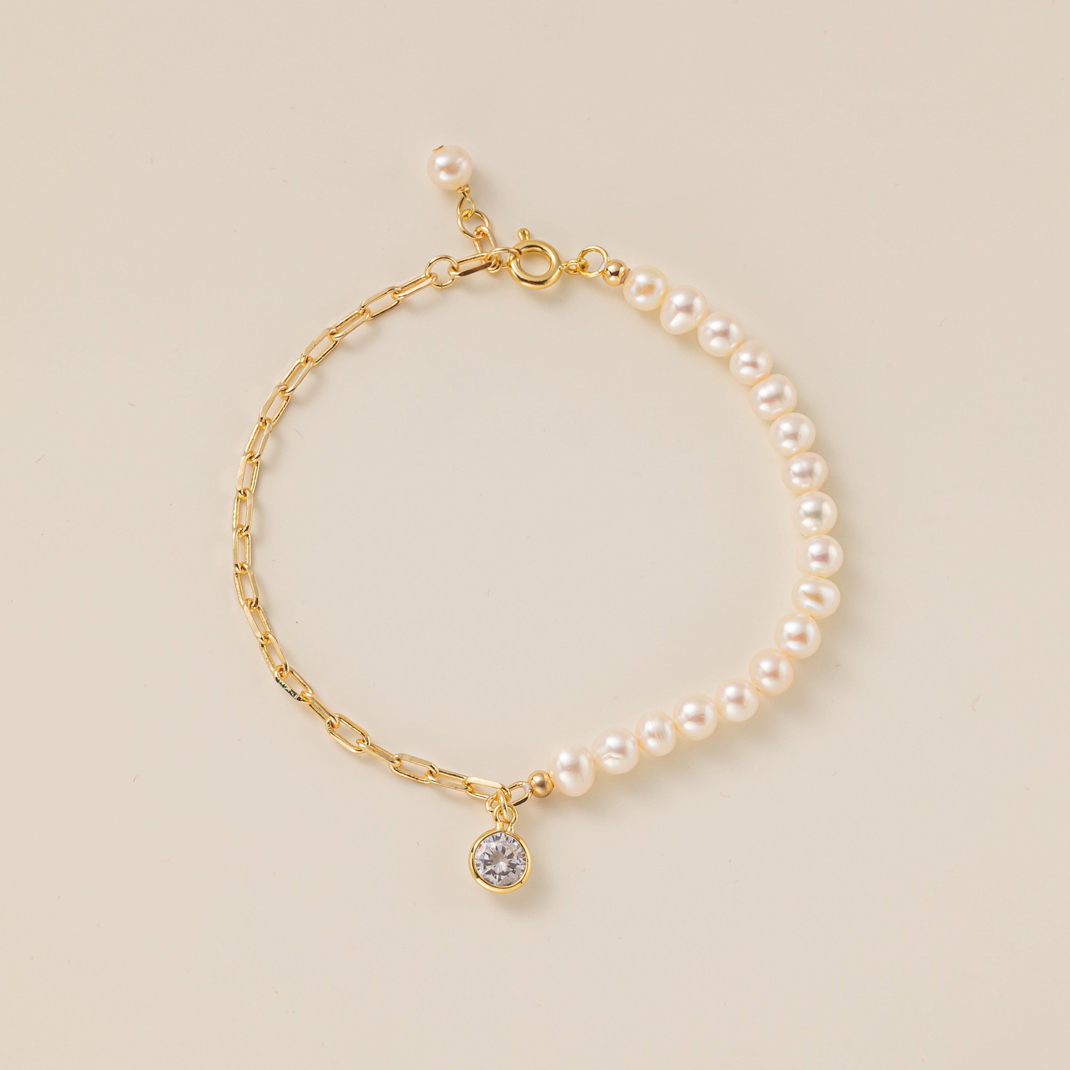 STMG Natural Pearl with CZ Diamond Bracelet