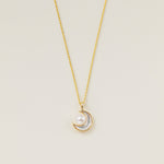 STMG Natural Pearl on Crescent Moon Necklace