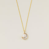 STMG Natural Pearl on Crescent Moon Necklace