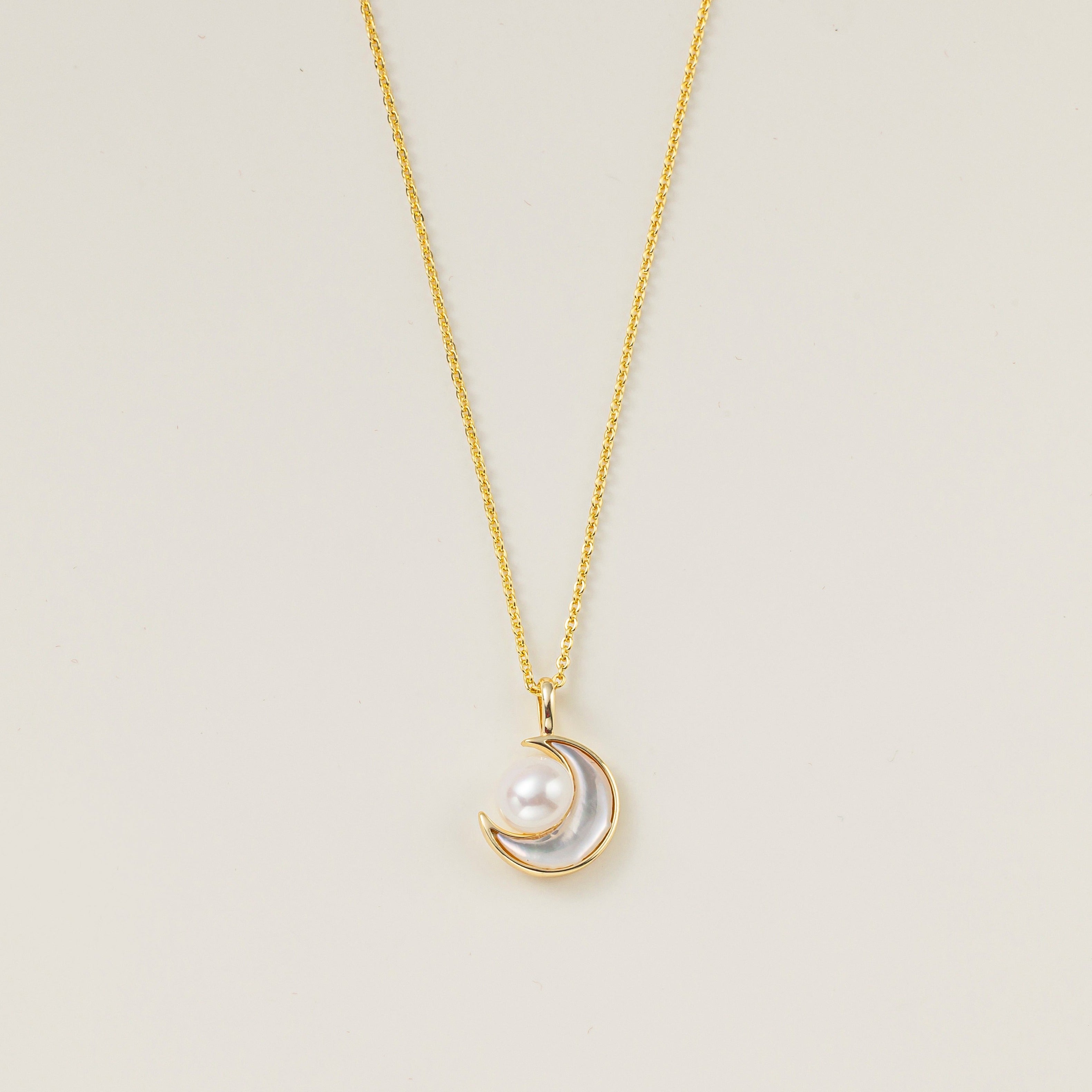 STMG Natural Pearl on Crescent Moon Necklace