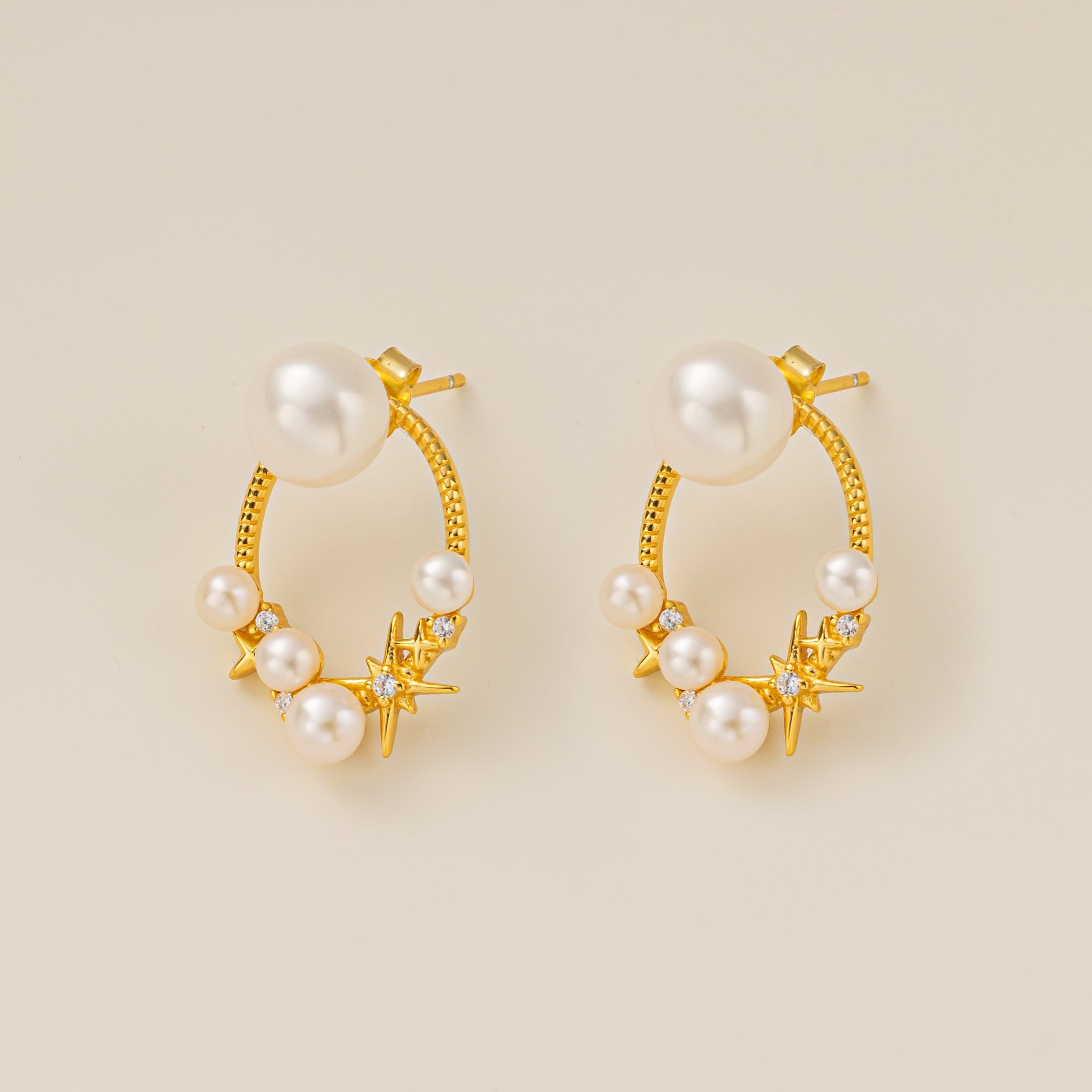 STMG Natural Pearls with CZ Stars Dangle Earrings 