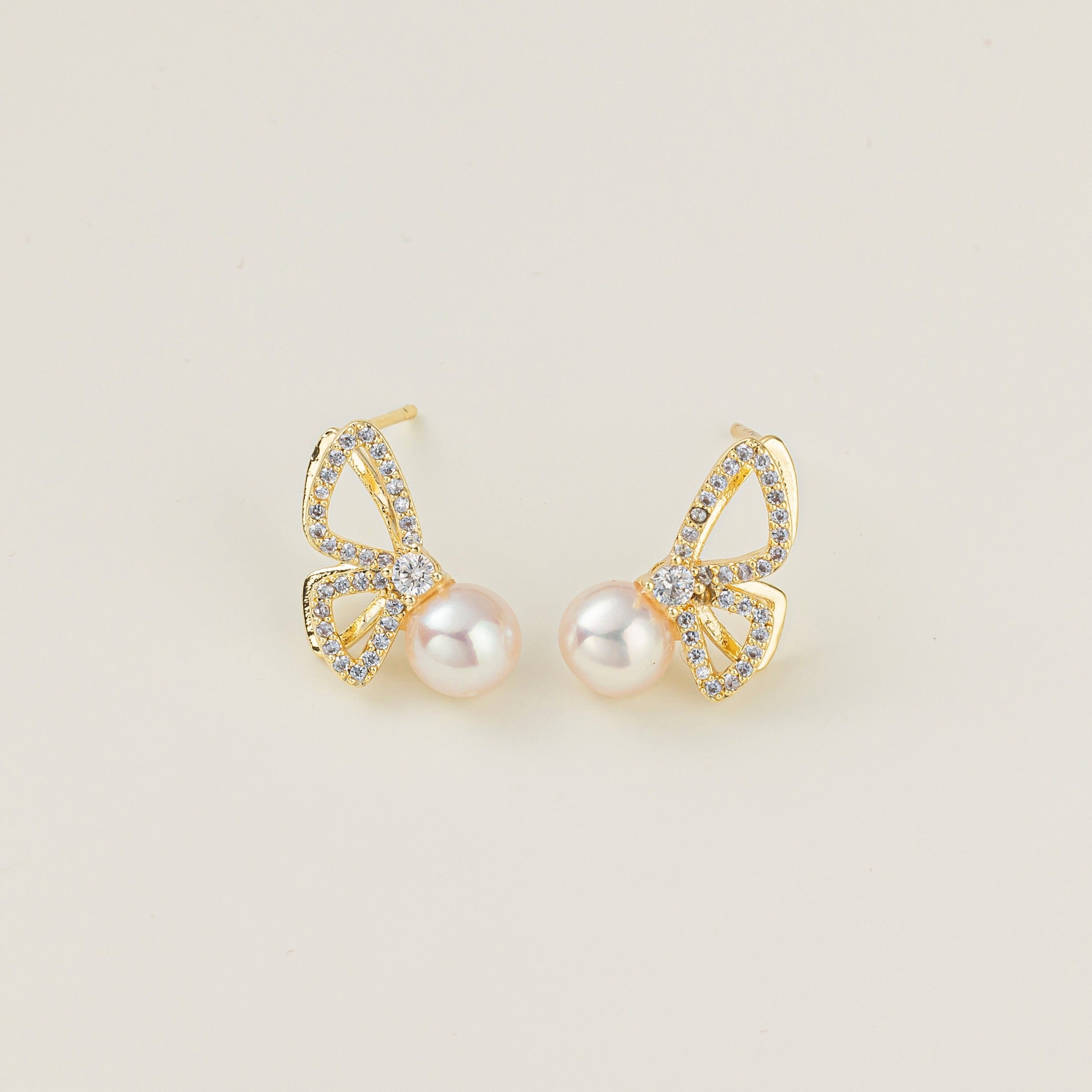 STMG Natural Pearl Butterfly Stud Earrings