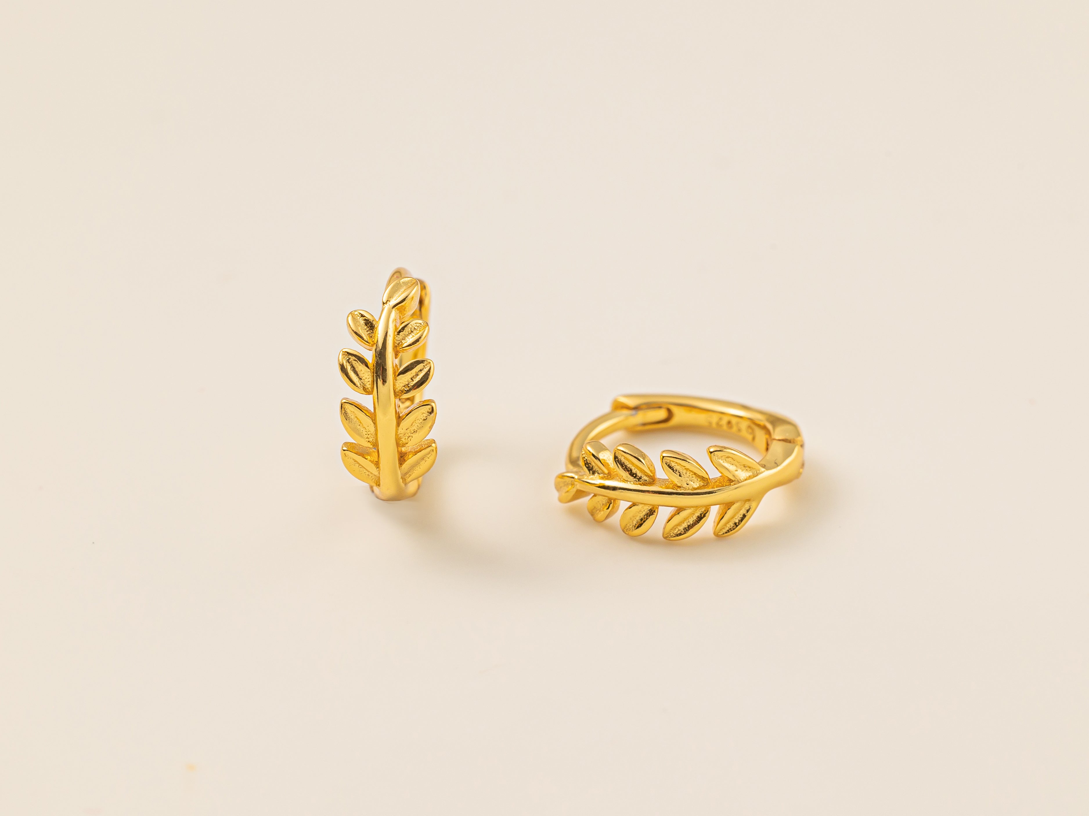 STMG Tiny Olive Leaf Hoops in gold