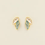 Blue Leaf Stud Earrings in gold