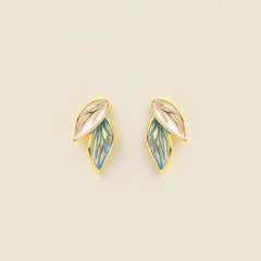 Blue Leaf Stud Earrings in gold