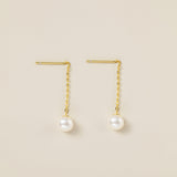 STMG Natural Pearl Dangle Threader Earrings in gold