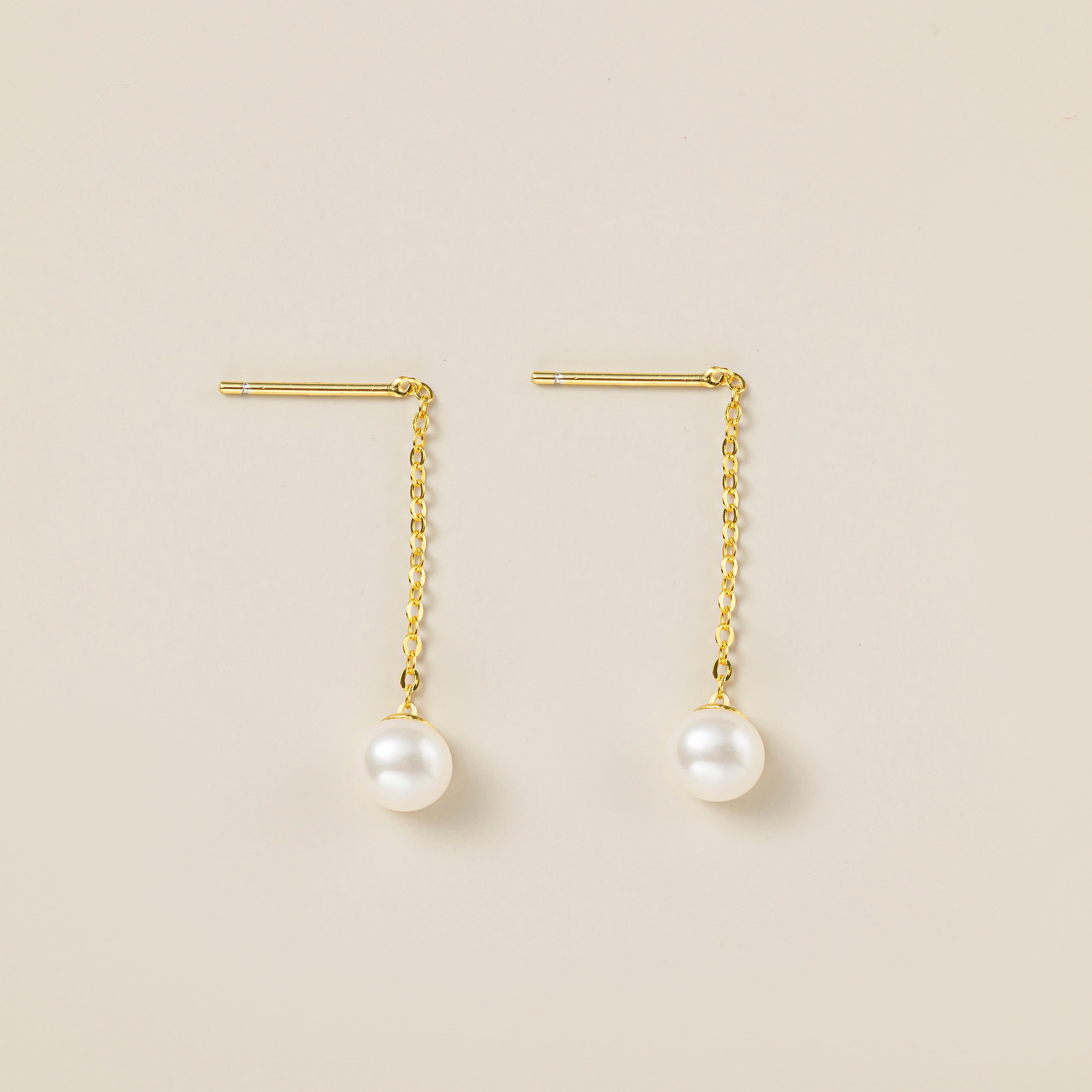 STMG Natural Pearl Dangle Threader Earrings in gold