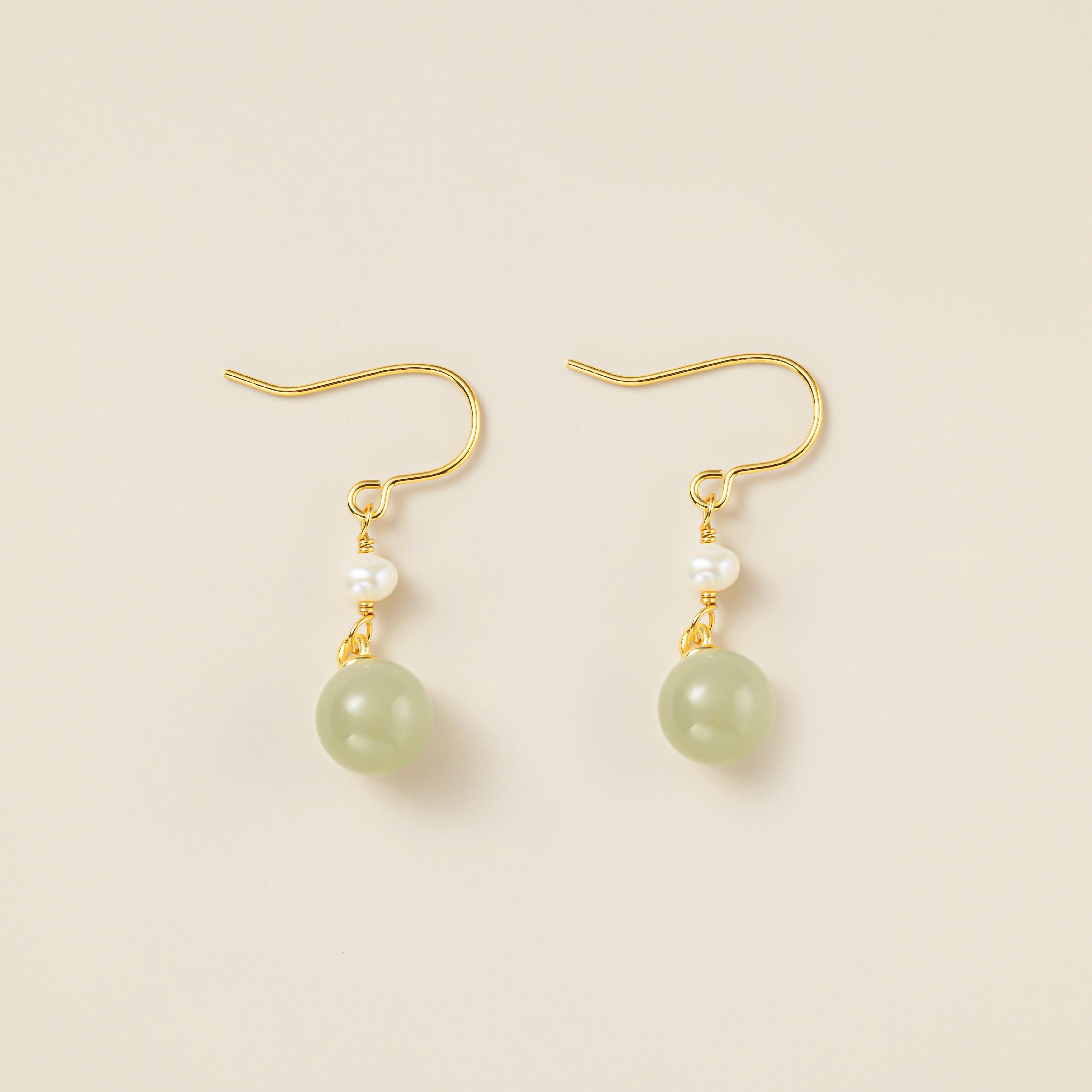 STMG Natural Jade Pearl Hook Dangle Earrings