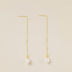 STMG Natural Pearl Dangle Threader Earrings in gold