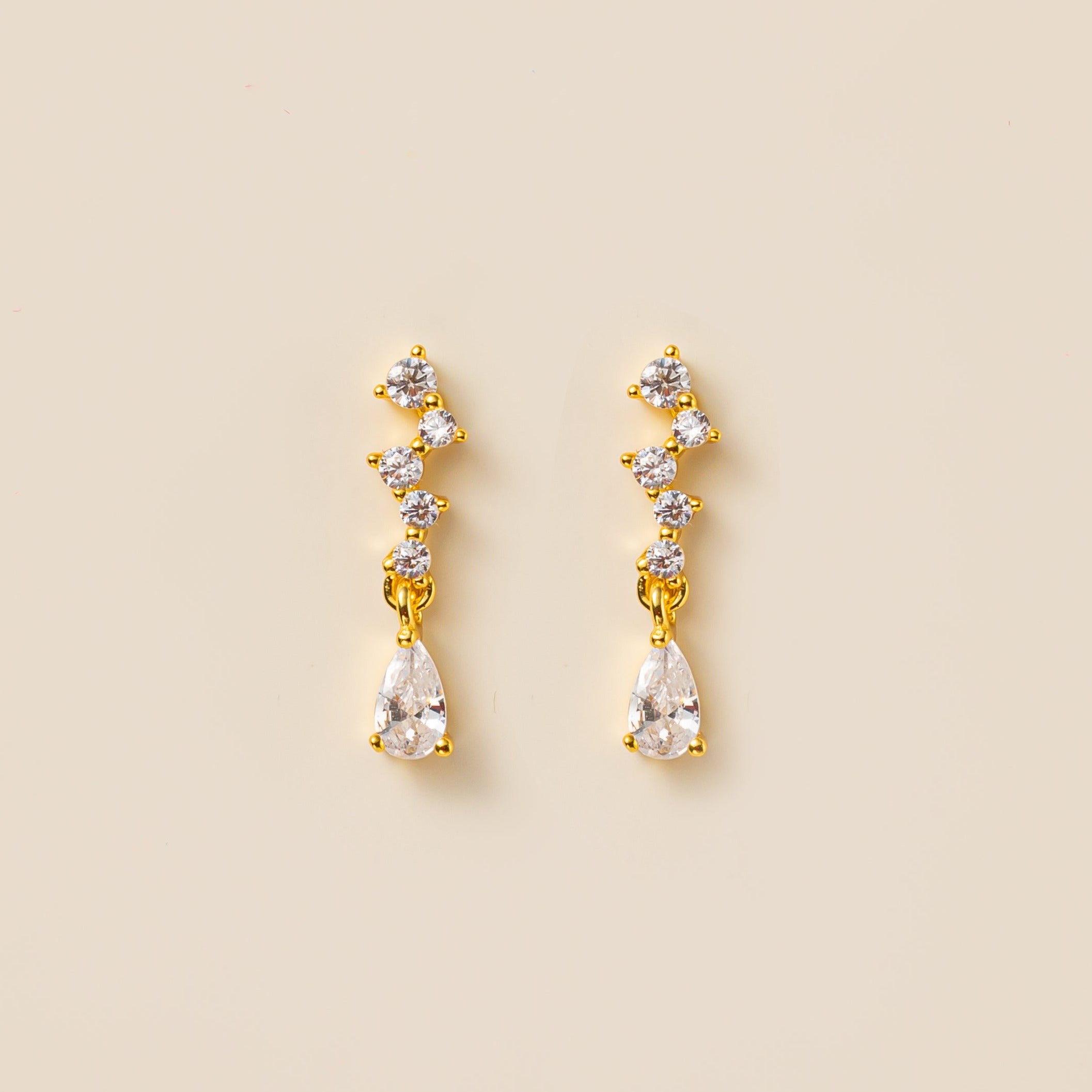 STMG Pear Cut  Diamond Dangle Earrings in gold