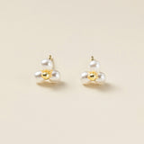 Triple Tiny Bead Pearls Stud Earrings (S925)