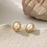 STMG Pearl with CZ Stud Earrings