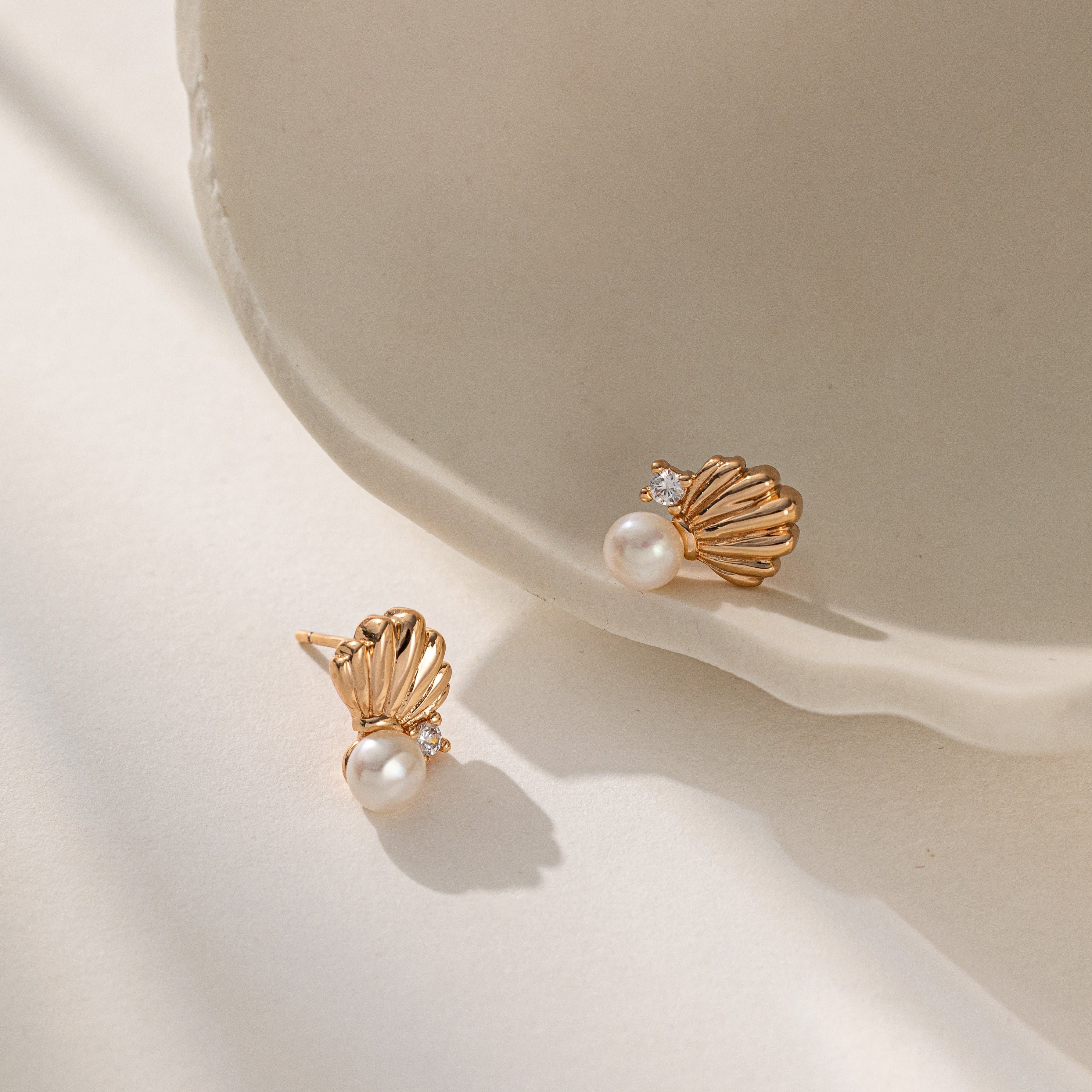 STMG Natural Pearl on Shell Stud Earrings