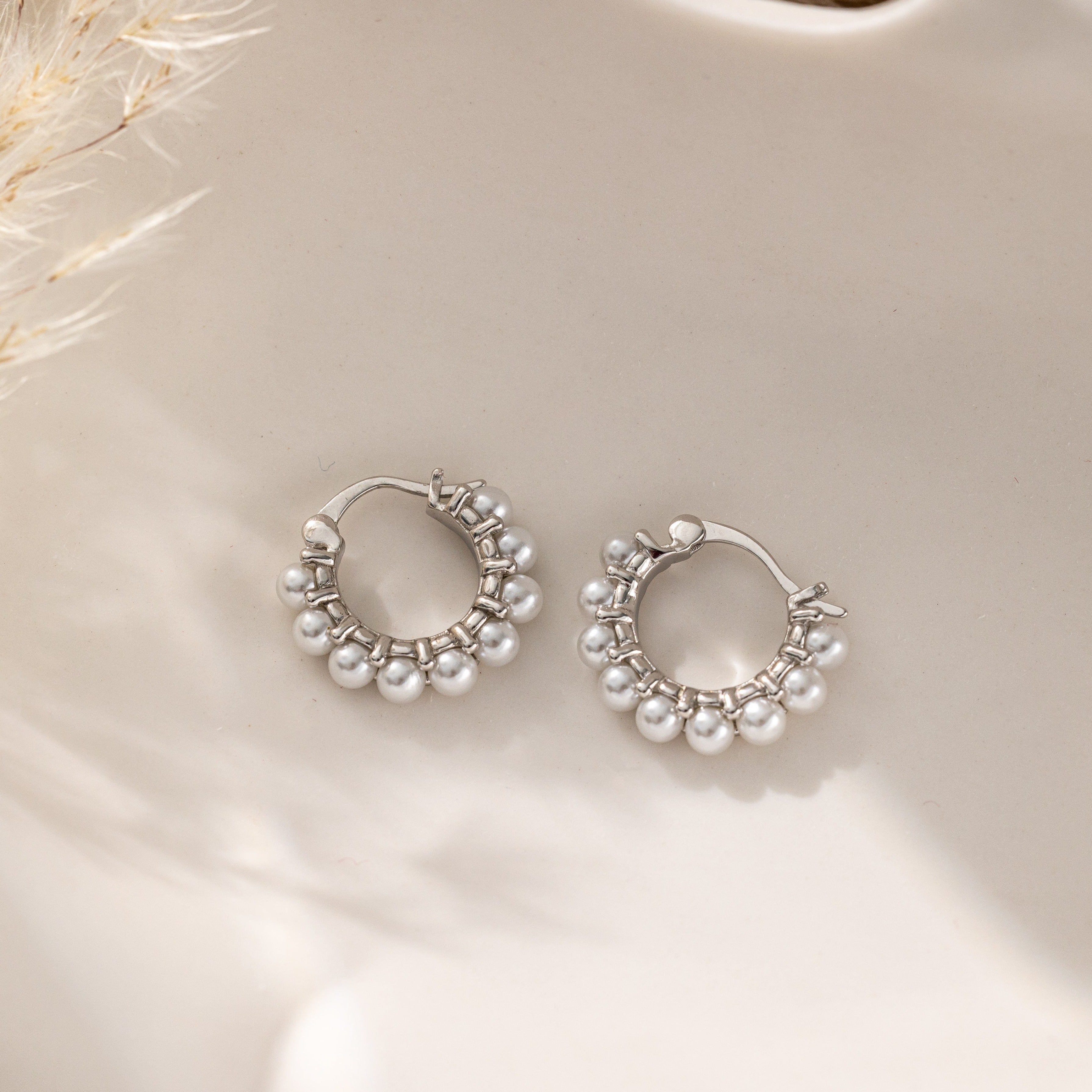 STMG Minimalist Pearl Hoops in silver