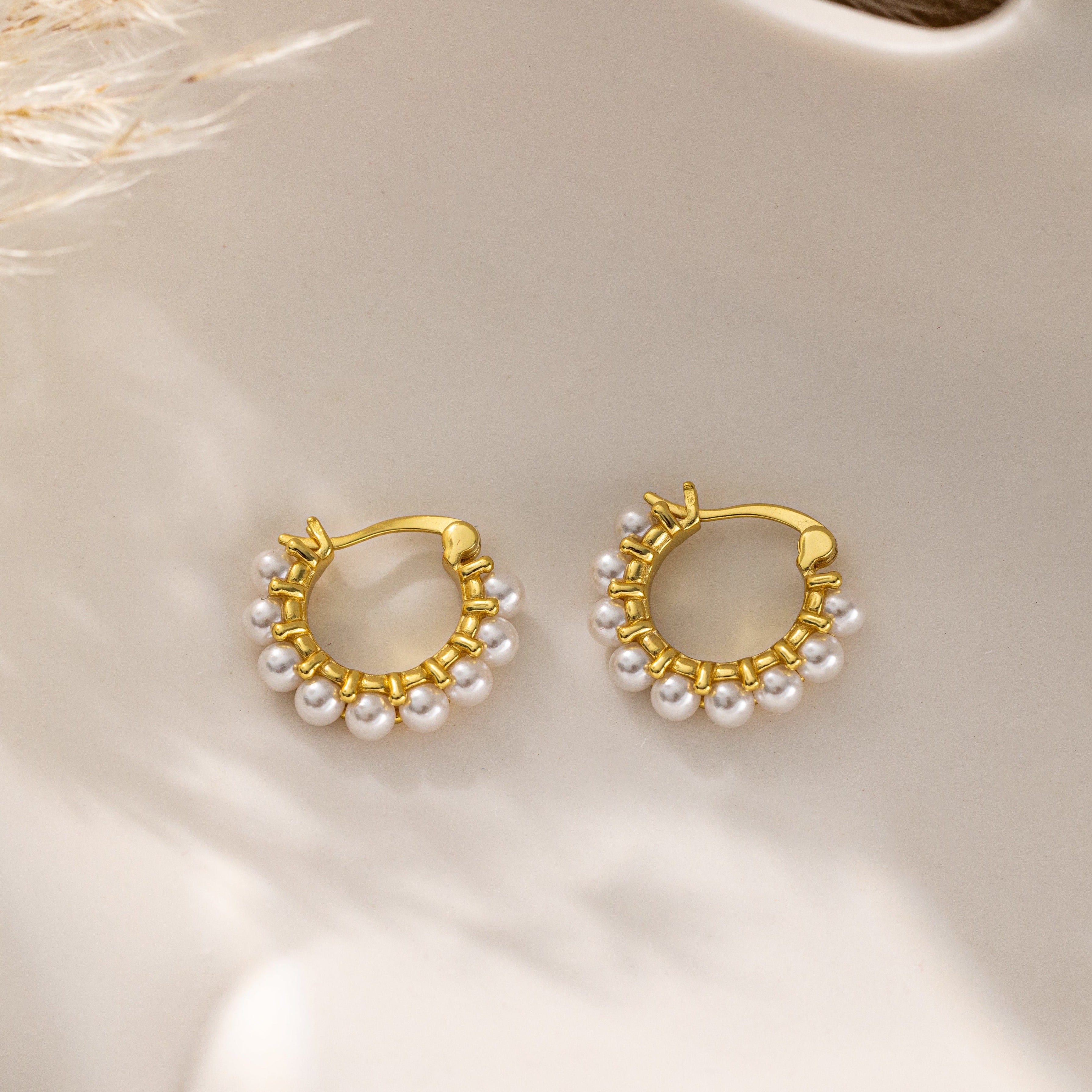 STMG Minimalist Pearl Hoops in gold