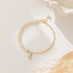 STMG Natural Pearl with CZ Diamond Bracelet