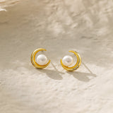 STMG Natural Pearl on Moon Stud Earrings