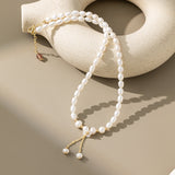 STMG Natural Pearl with Mother of Pearl Flower Necklace