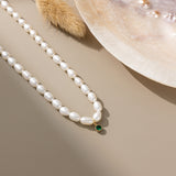 STMG Natural Pearl with Green Pendant Necklace