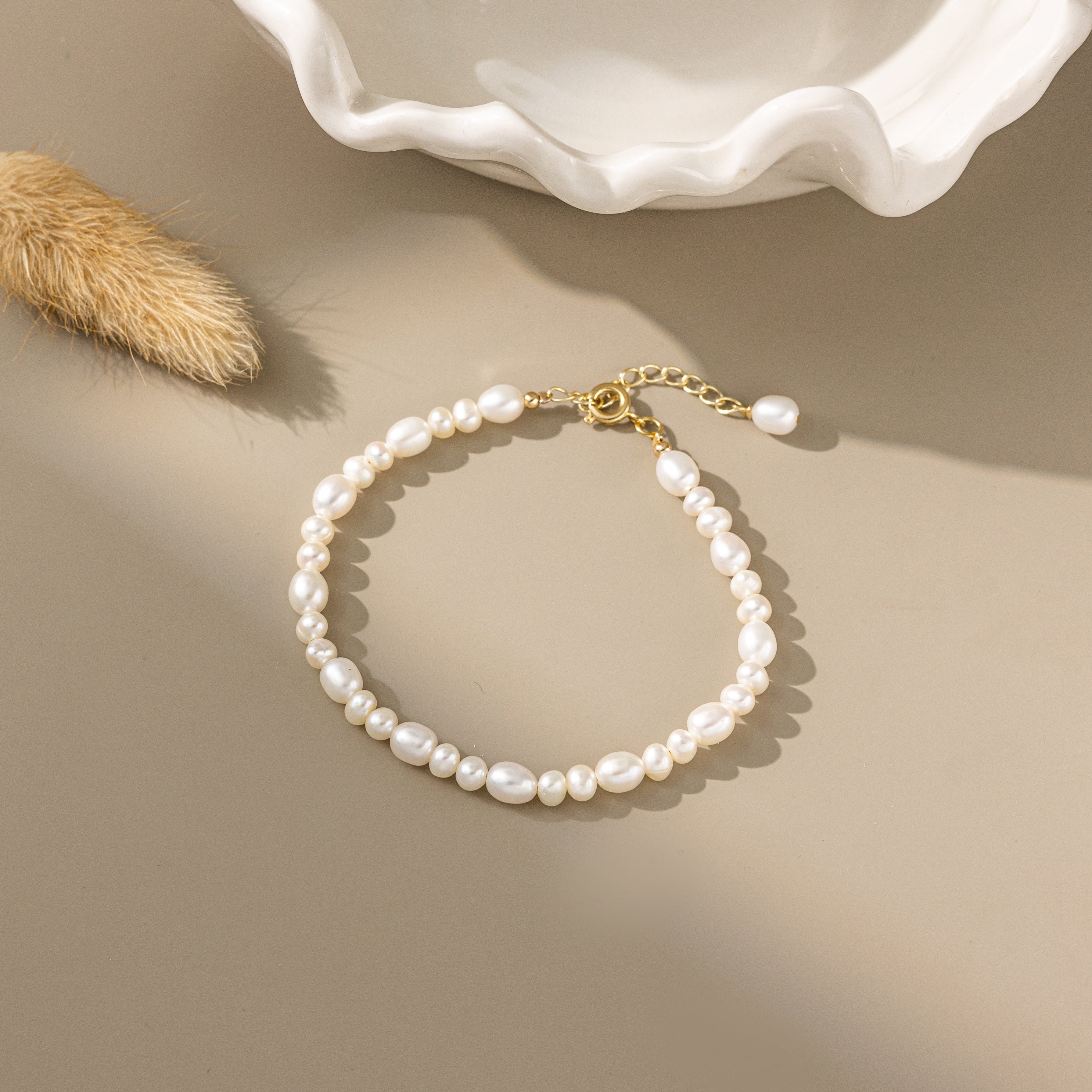 STMG Natural Pearl with Mother of Pearl Rose Bracelet