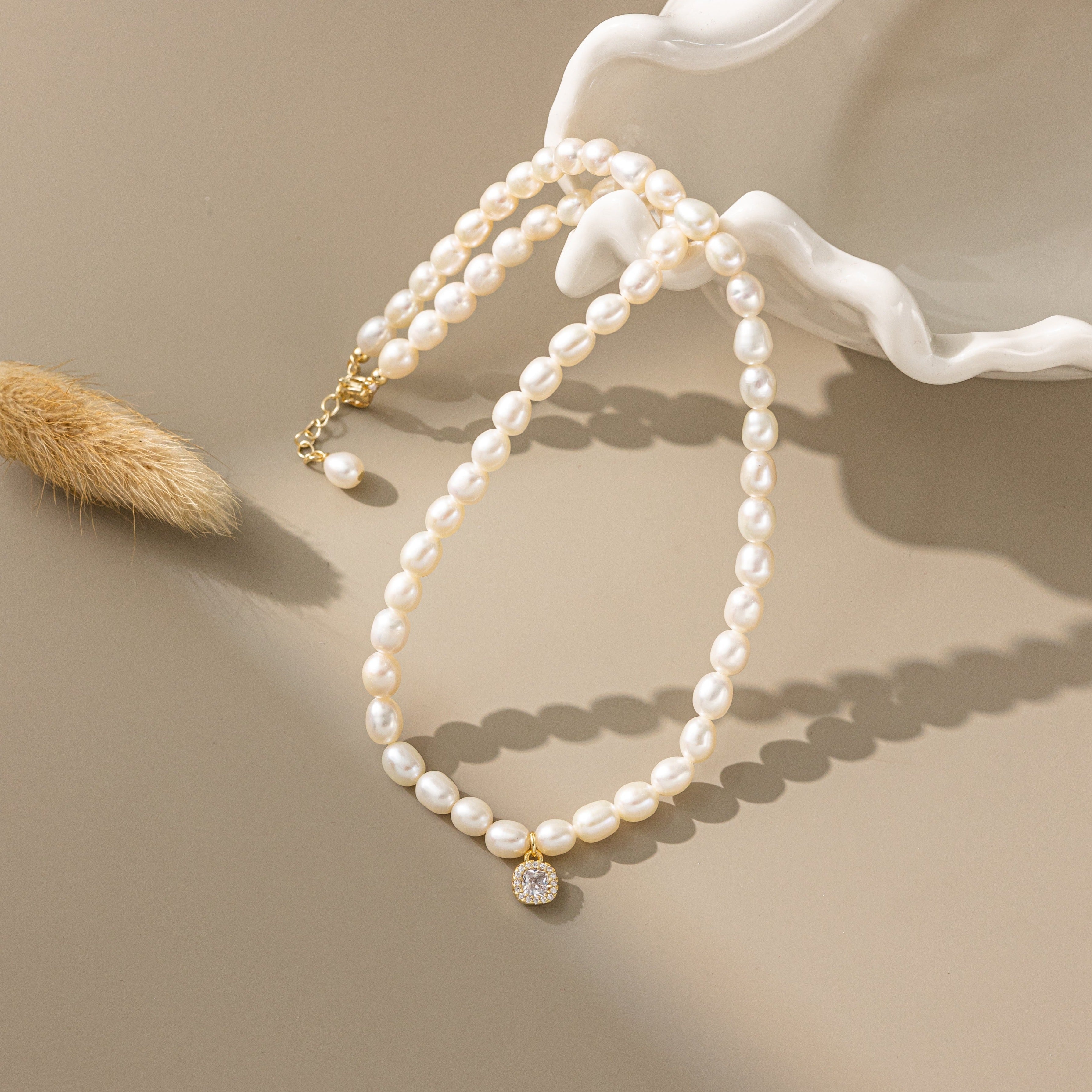 STMG Natural Pearl with CZ Pendant Necklace